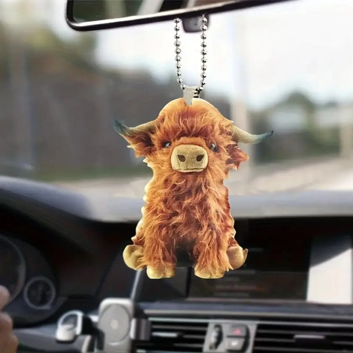 Cartoon Highland Cattle Design Hanging Ornament Car Accessory, Rearview Mirror Pendant Car Decals, Car Interior Decorative Acrylic Pendant, Vehicle Ac