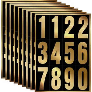 96 Pieces 8 Set 3 Inch Mailbox Numbers 0-9, Vinyl Waterproof Self Adhesive Reflective Numbers for Outside Signs Door Trucks Address Trash Cars Home Business (Gold in Black)