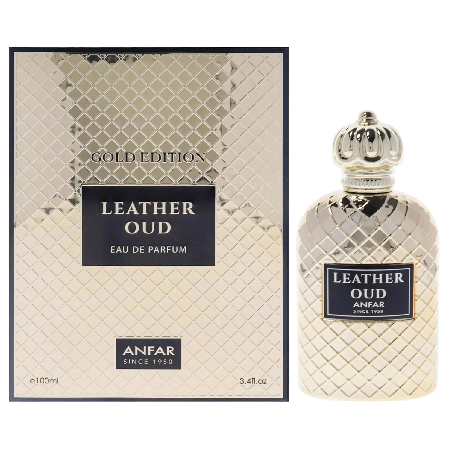 Anfar Leather Oud Gold Edition Eau de Parfum for Men 3.4 oz EDP Spray Rich Intense Fragrance with Oud Bergamot Honey & Vanilla