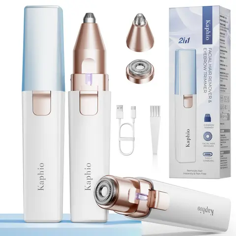 Kaphio Women's 2-in-1 Cordless Rechargeable Electric Trimmer and Shaver - USB Rechargeable, Painless ABS Device with Light for Face Shaver, Eyebrow, Peach Fuzz, Lips, for Adults All Skin Types
