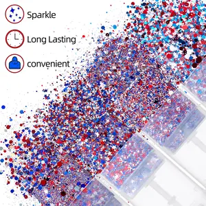 HALILUA Self-Adhesive Glitter Stick | Red White & Blue Patriotic Body Makeup | 4th of July Independence Day Sparkle | Summer Vibes Festival Party Glitter | Waterproof Long-Lasting Shine for Sports Games & Holiday Gifts