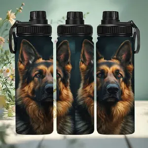 1pc 20oz Stainless Steel Insulated Mug, Insulated Flask, German Shepherd Themed Commemorative Water Bottle, with handle and leak-proof lid. Keeps drinks hot or cold, suitable for various occasions, birthday/holiday gift, Leakproof Insulated Tumbler