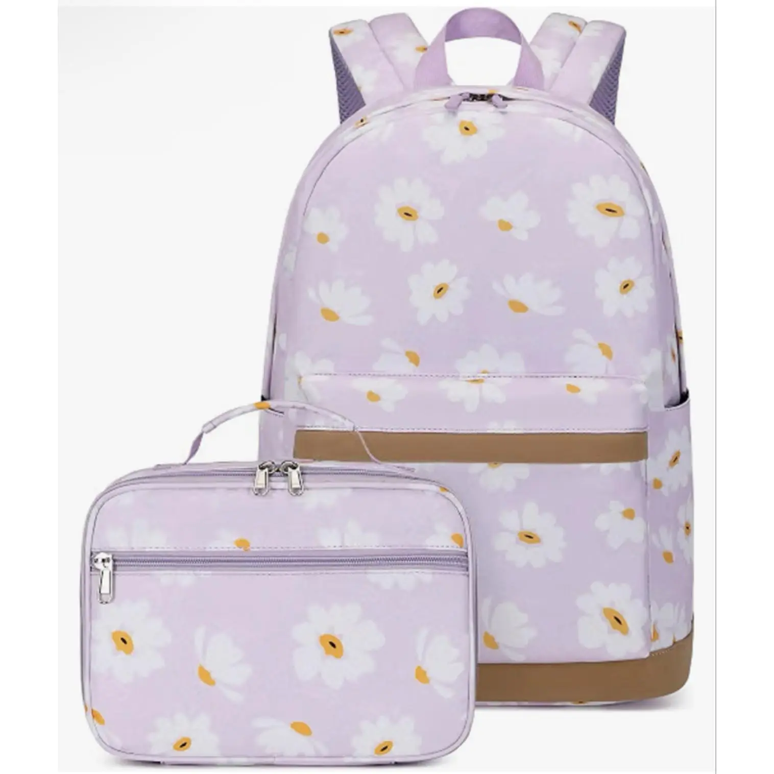 EKUIZAI 2Pcs Daisy Prints Backpack Sets for Girl Bookbag Primary Schoolbag Elementary Students Daypack with Lunch Bag
