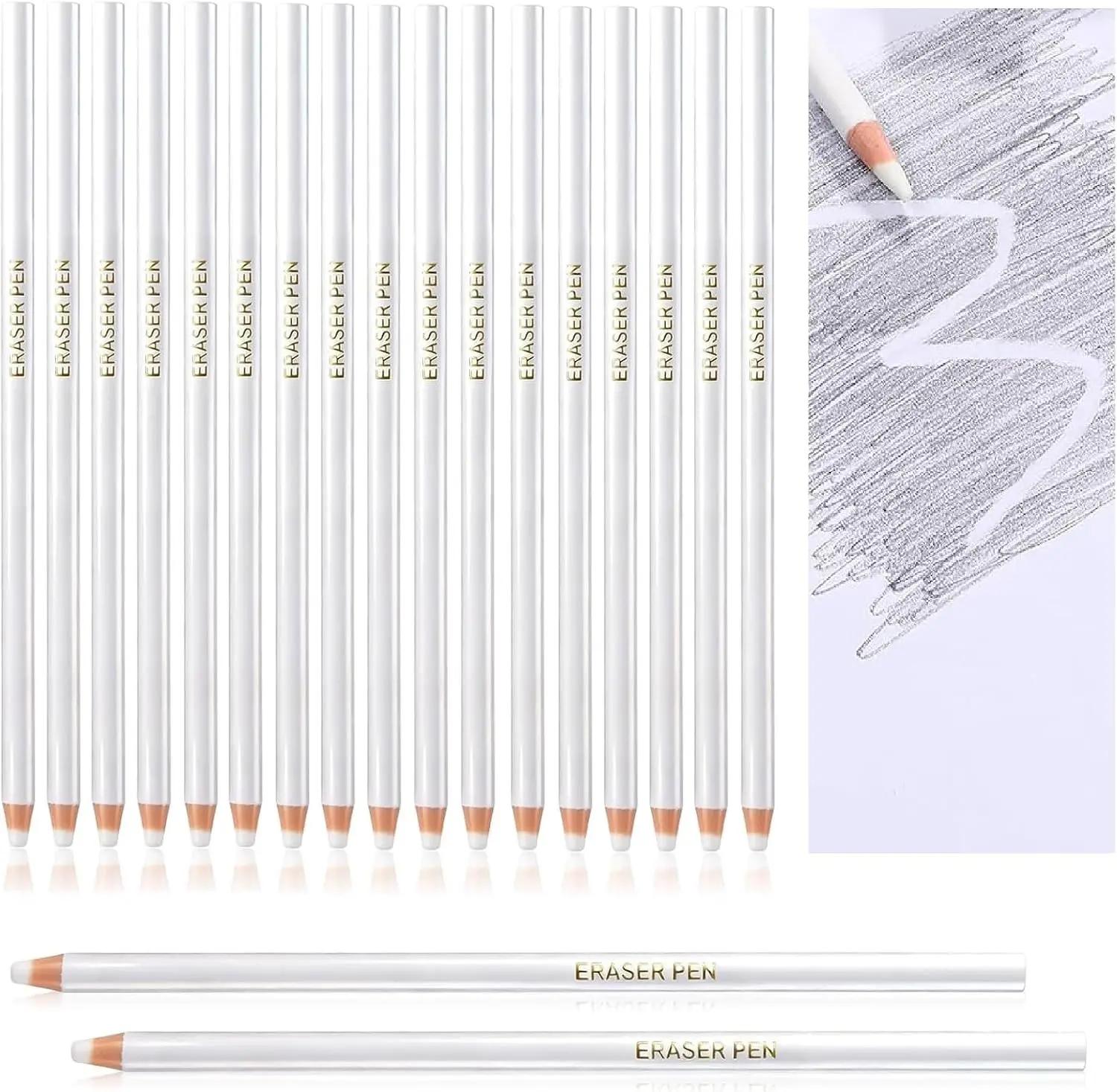 20 Pcs Artist Eraser Pencils with 2 Pcs Sharpener, Wooden Professional Highlight Painting Eraser Pen for Sketching Charcoal Drawings, Revise Erasing Details for Beginners