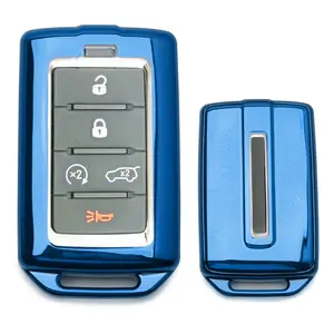 iJDMTOY Blue Metallic Plated Front/Back Full Coverage TPU Cover Case For Jeep 2022-up Grand Cherokee, Wagoneer, Grand Wagoneer Key Fob
