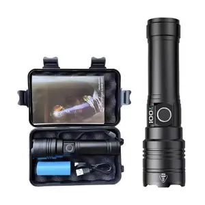 LED Tactical Flashlight - 50000 Lumens Rechargeable Aluminum Zoomable Waterproof Long-Range Light for Camping, Hiking
