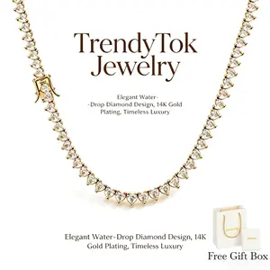 TrendyTok Jewelry 14K Gold Plated Heart Tennis Chain Necklace Dainty CZ Diamond Choker Waterproof Non Tarnish Sparkly Womens Jewelry Perfect Gift for Her  mother's day gift for wife summervibes  mothers day gift ideas