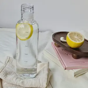 500ml Motivational Glass Water Bottle with Time Markers, Clear Borosilicate Drinking Bottle, Leakproof Reusable Glass Water Jug for Daily Hydration, Office, Gym