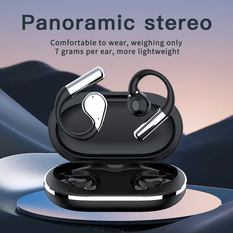 New wireless blue earphones, touch controls, built-in microphone, suitable for sports/running, fitness/work/gaming/business use.