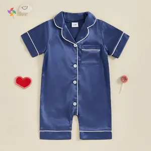 Newborn Baby Boy Girl Silk Pajamas Short Sleeve Button Up Satin Pjs  Romper Onesie Shorts Baby Sleepwears