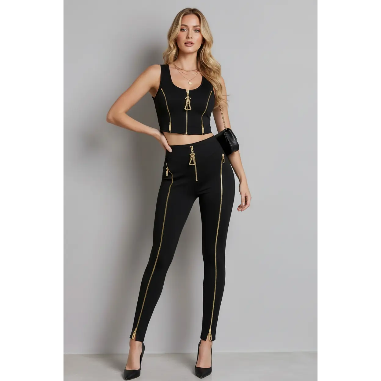 Jessica Bara Seraph Gold Zip Two Piece Set