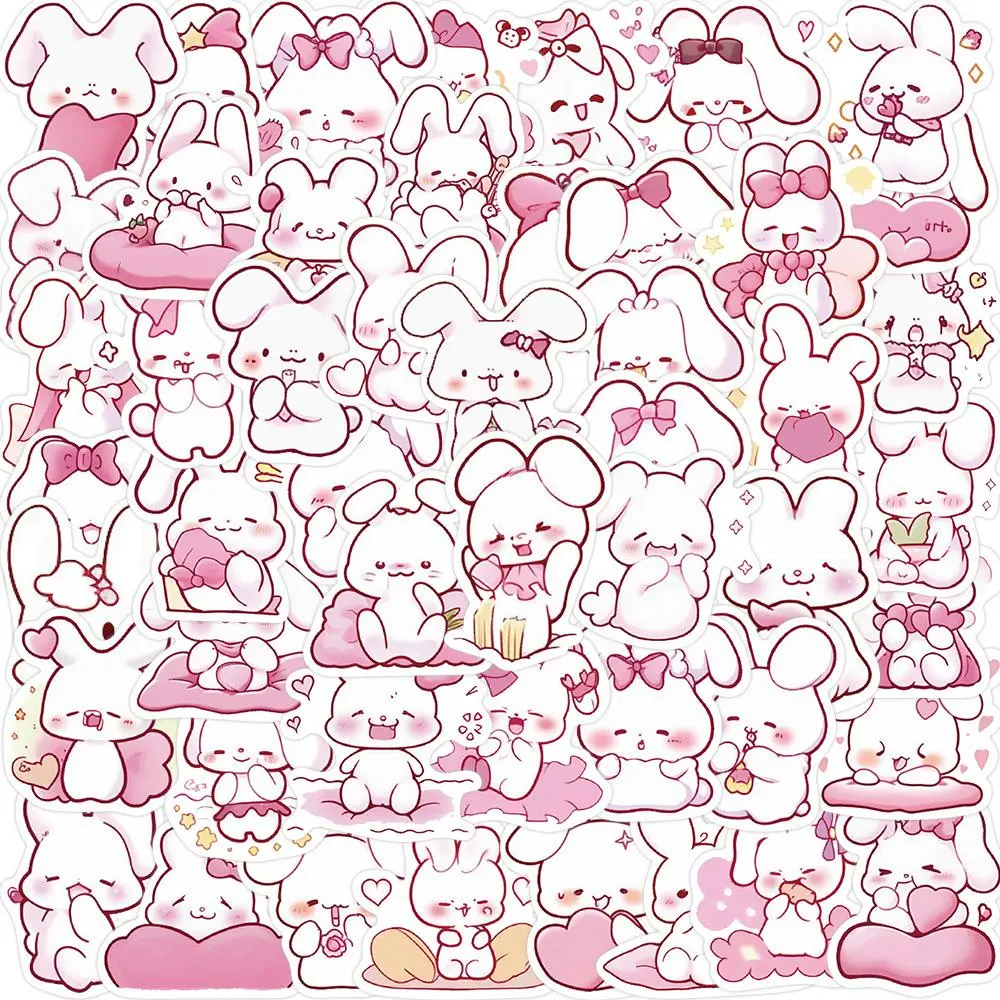 Cute Rabbit Series Sticker, 50pcs/set Waterproof Self Adhesive DIY Sticker, Decor Sticker for Gift Greeting Card Water Bottle Laptop Phone
