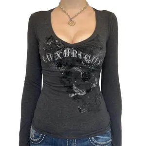 Women Y2K Fairy Grunge T Shirt Punk Gothic Long Sleeve Tee Top Vintage Graphic Print Clothes Casual Streetwear