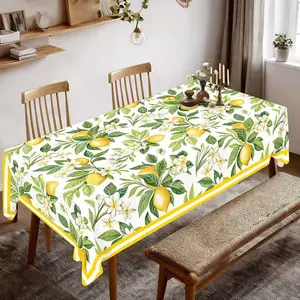 2D Flat Party Tablecloth 1pc, Lemon & Floral Pattern, Durable Polyester, Multi-Size Options, Ideal for Summer Events