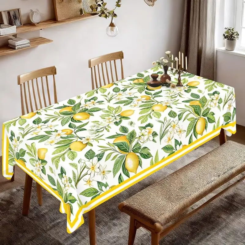 2D Flat Party Tablecloth 1pc, Lemon & Floral Pattern, Durable Polyester, Multi-Size Options, Ideal for Summer Events