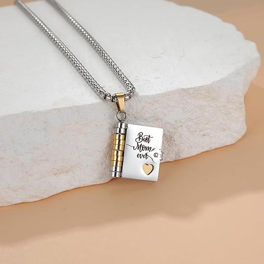 Best Mom Ever ​​Book Necklace—the perfect gift choice for Mother's Day.Featuring a charming book-style design,it is meticulously crafted from rust-resistant 316 titanium steel—an ideal gift for Mom,a daughter or a loved one.Perfect Gift for Mother's Day