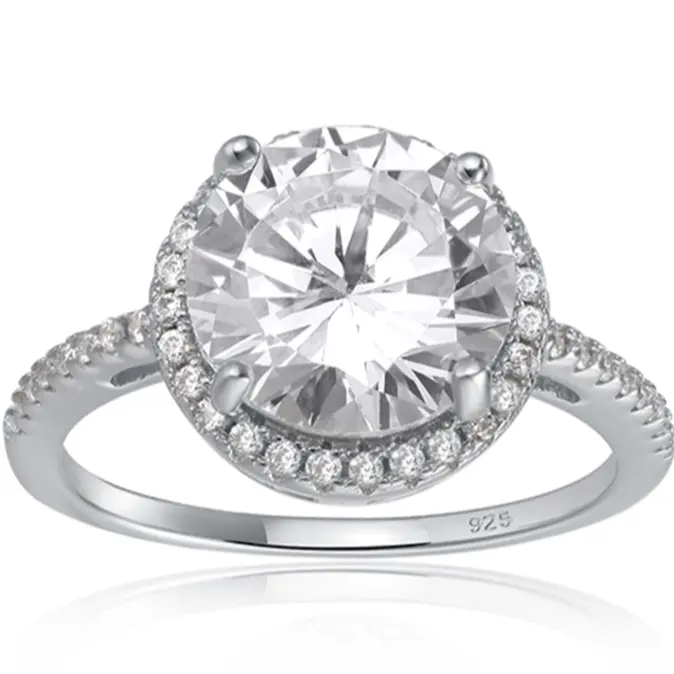Starlette Jolene Ring | 3 Carat Round Cut Center Stone | Plated in Rhodium | Simulated Diamond Engagement Ring
