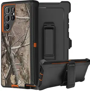 Rugged Defender Case For Samsung Galaxy S24/S24 Plus/S24 Ultra Shockproof Heavyduty Protection Case With Belt Clip(Black-Orange)