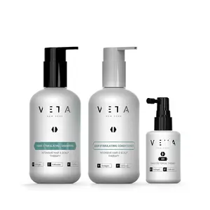Veta Men's 3-Step Hair Stimulating Kit. Shampoo, Conditioner, and Scalp Therapy Set for Fuller, healthier hair and scalp. Trichogen, Follicusan, Pronalen, Argan, Lavender, Castor, and Jojoba Oil. Haircare, Hypoallergenic, Nourishing