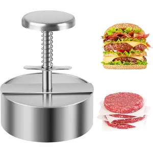 Burger Press, Adjustable Hamburger Prees Patty Maker 4.52" - Non-Stick Mold and Spring Button 304 Stainless Steel Burger Patty Press Making Patties for Beef, Vegetables, Meat, BBQ, Party Grill