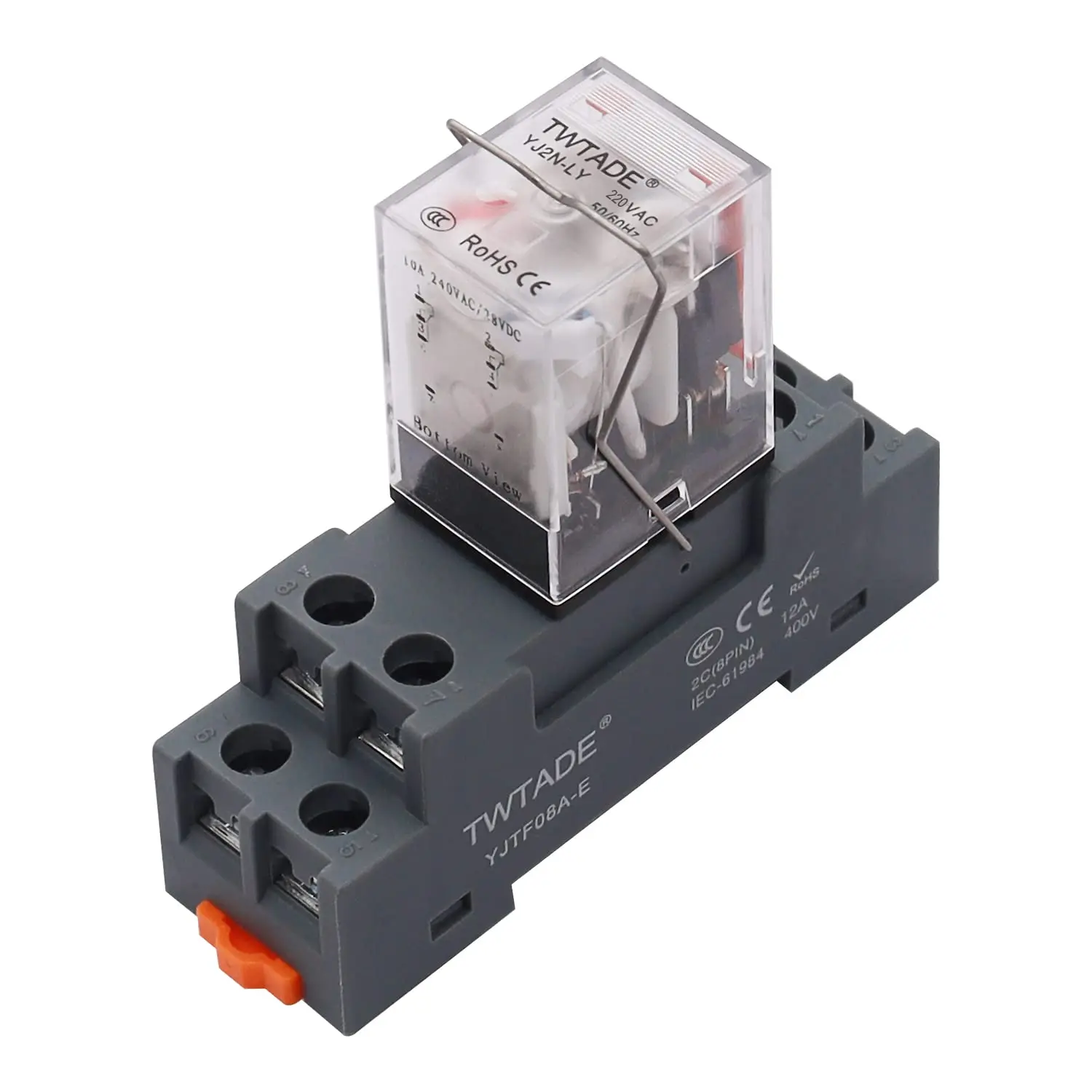 /AC 220V Electromagnetic Power Coil Relay 10A 8 Pins DPDT 2NO 2NC with Indicator Light and Socket Base -YJ2N-LY
