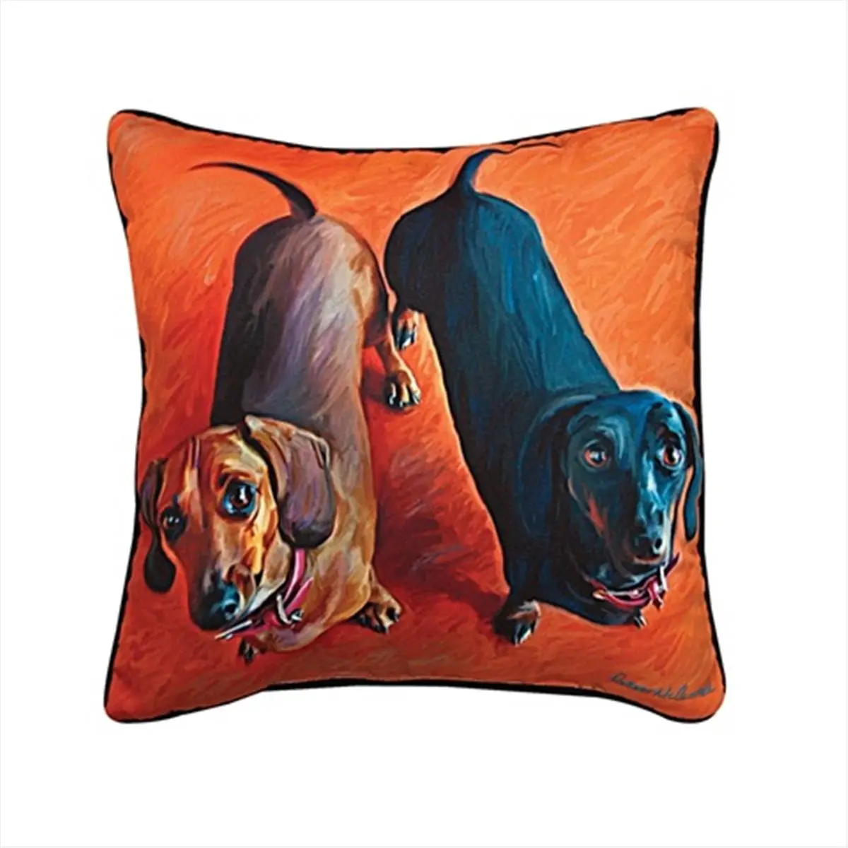 Paws And Whiskers Non-Customised Dachshund Printed Cushion - 18x18 in Famous Painting Design Home Décor, Jacquard Weave Household Textile Accessory with Polyester Fill & Recycled Fiber, Animals