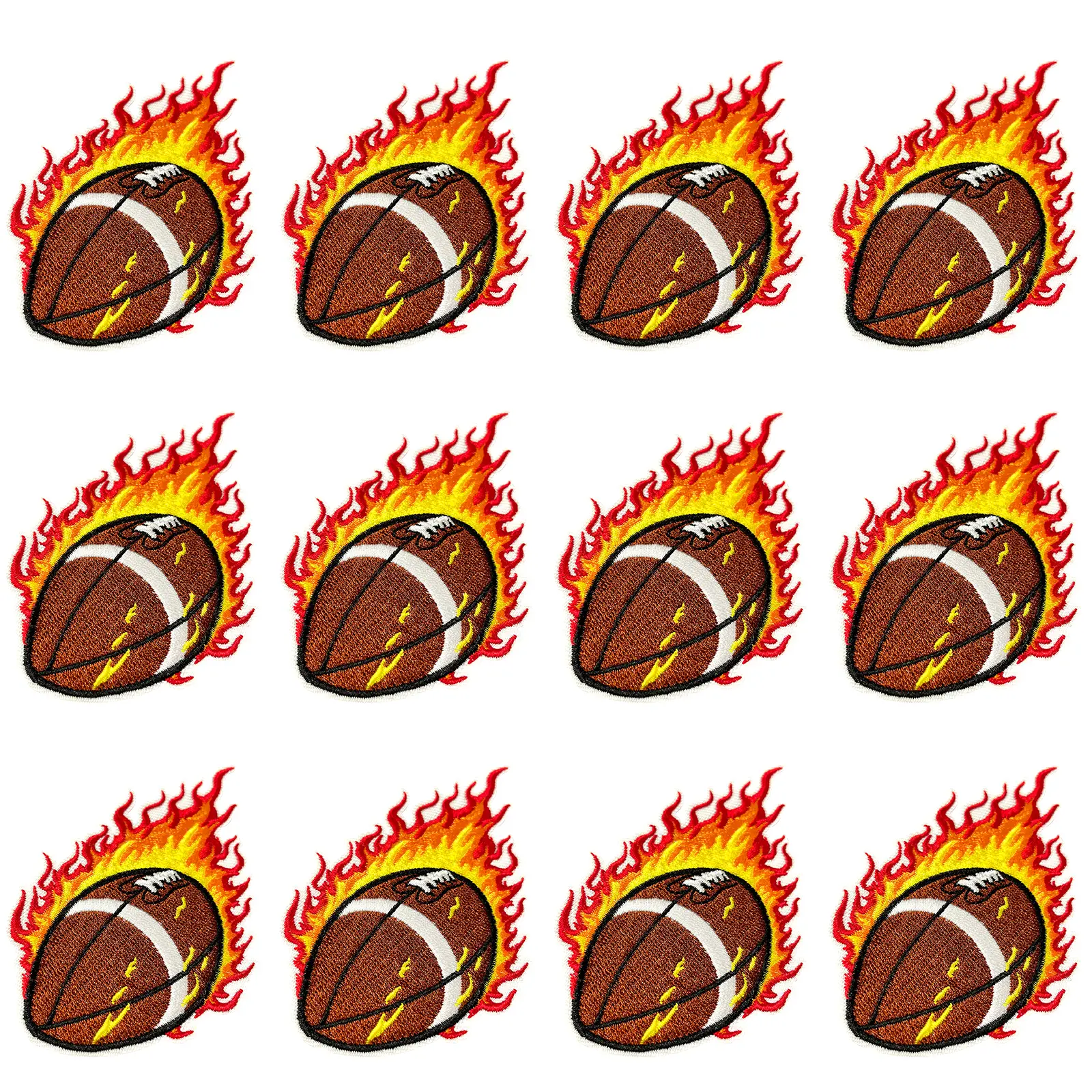 12Pcs Embroidered Applique Iron On Patches Rugby Ball with Flaming Fire Design for Clothes Jeans Backpacks Jackets DIY Decoration