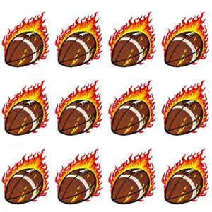 12Pcs Embroidered Applique Iron On Patches Rugby Ball with Flaming Fire Design for Clothes Jeans Backpacks Jackets DIY Decoration