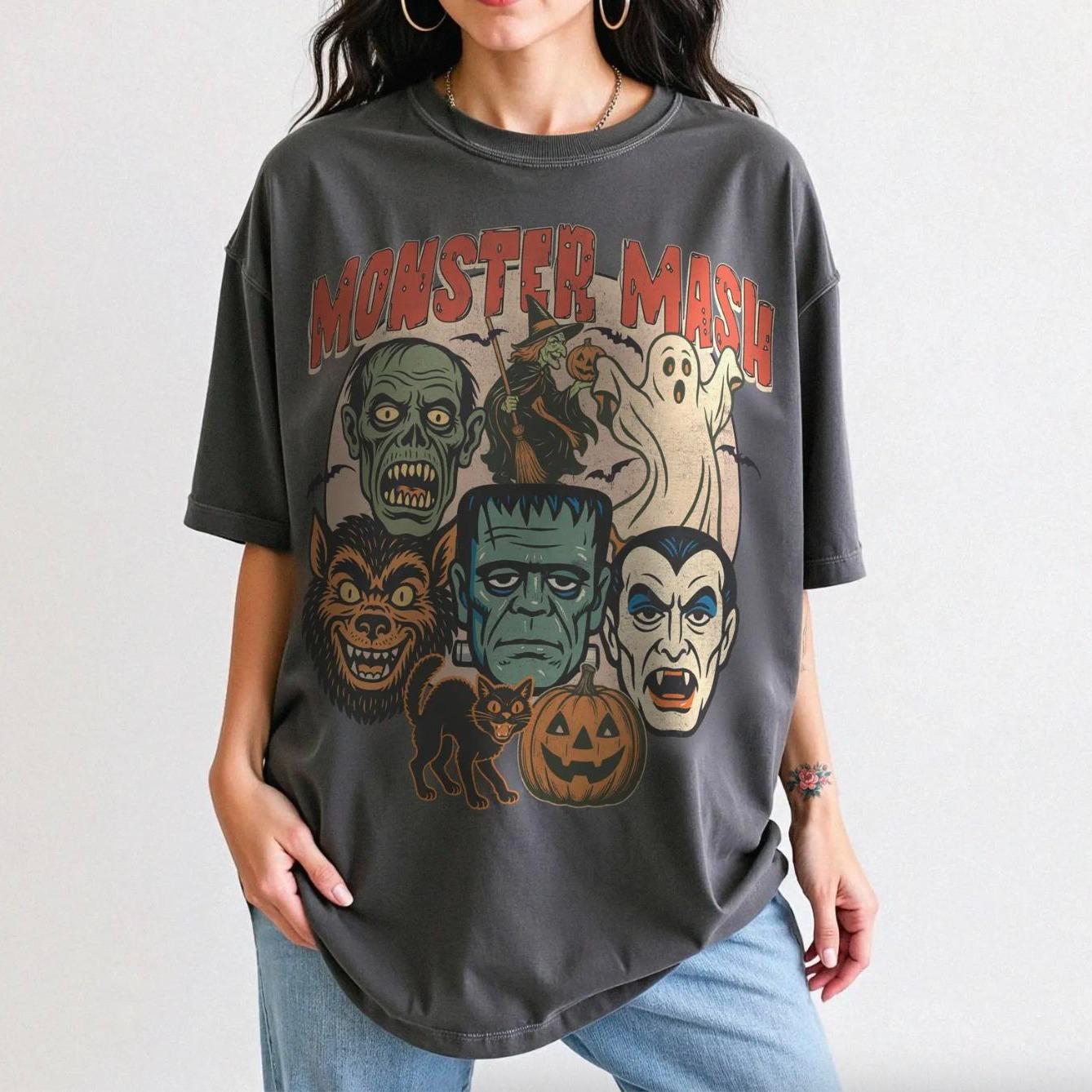 Comfort Colors Monster Mash Halloween Shirt, Retro Spooky Season Graphic Tee, Vintage Fall Shirt, Cute Halloween Gift, Halloween Gift  Tops Womenswear