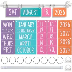 Flip Calendar Bulletin Board Set with Holder, Adjustable Calendar Holder Includes 54 Date Cards for Classroom Home Decor(Colorful)