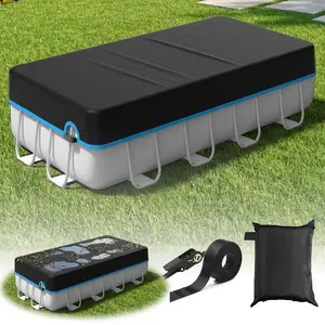 Upgraded Rectangular Pool Cover for Above-Ground Rectangular Pools. Made of tear-resistant Oxford fabric, featuring heavy-duty mechanical latches and straps. Windproof, waterproof, and UV-resistant. Ideal for pools, bathtubs, and hot tubs.