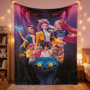 K-Pop Devil Hunter anime print blanket, soft and comfortable flannel fleece, suitable for home, office, camping, sofa, and bed. A great gift for Netflix fans, perfect for a cozy nap blanket. Ideal as a gift.