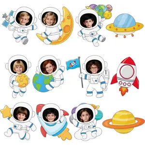 48Pcs Outer Space Cutouts Colorful Rocket Planet Astronaut Cutouts DIY Photo Craft Bulletin Board Decorations for Outer Space Party Home School Classroom Chalkboard Wall Decor