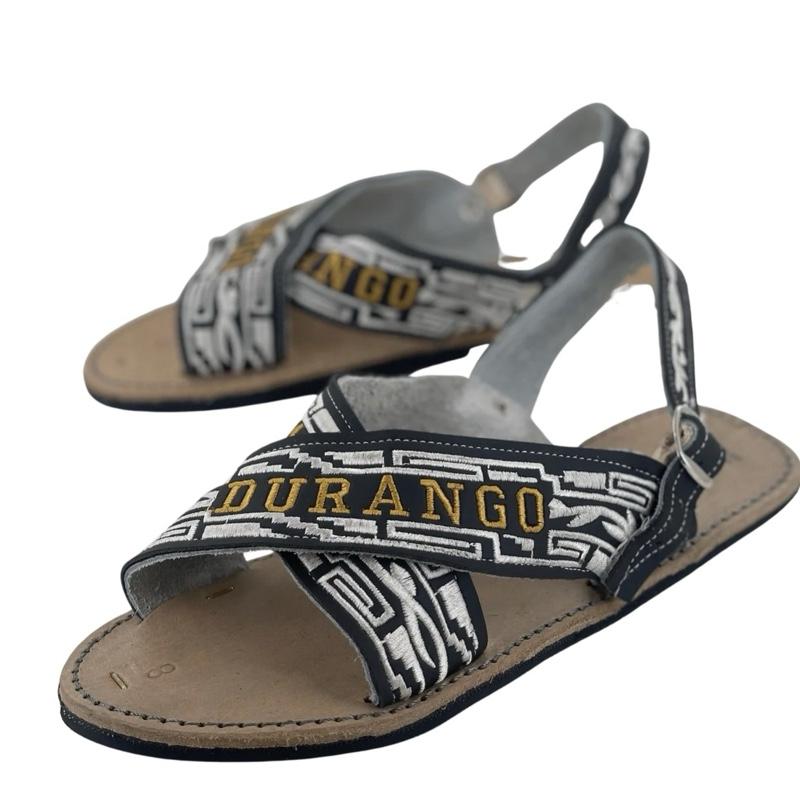 Huaraches de Estados de Mexico / Crossed sandals embroidered Mexican States Tire Sole Natural Cowhide Leather