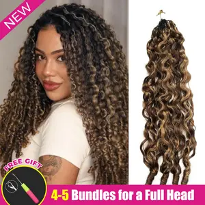 【New Color】ISEE HAIR Highlight Burmese Curly Crochet Human Hair for Boho Braids Plush Texture Miracle Knots Pre-Separated 50g/Pack (32-38 Strands Per Pack) Time-Saving Wear Vacation Hair Summer Vibe