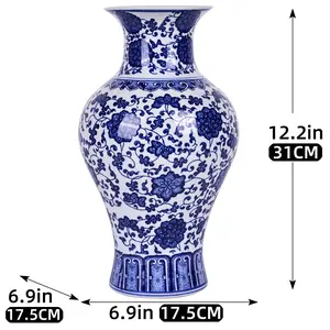 New 1pc Exquisite Handcrafted Blue & White Porcelain Vase - Chinese Artisanry with Fish Scale Tail Design - Aesthetic Room Decor for Spring New Year & Everyday Elegance - Durable Flower Vase Ceramic Round