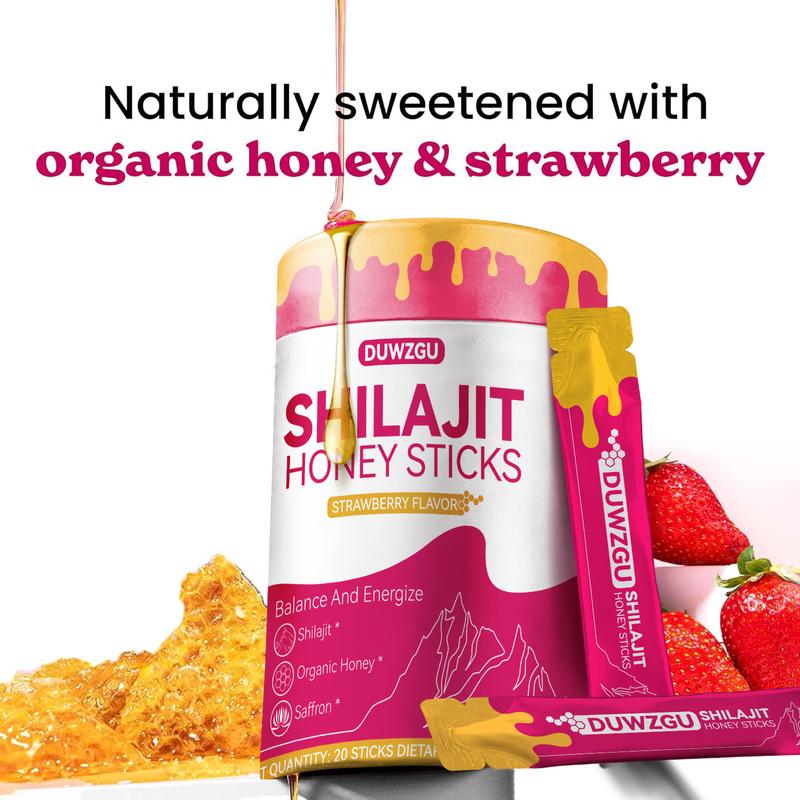 Shilajit Honey Sticks for Hormonal Balance  & Shatavari Strawberry Flavor Essential Aminos Vitamin Supplements & Energy with Organic Honey Saffron