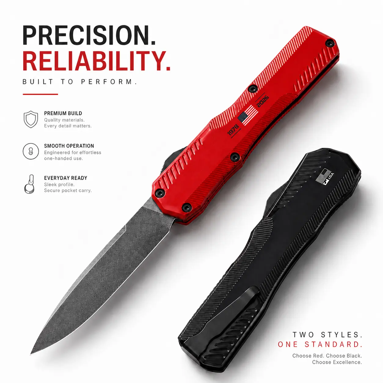 Folding Pocket Knife 9000KS Classic EDC Knife, Red and Black Handle Options with Stonewashed Blade Finish, Compact Daily Carry for Camping, Fishing, Travel and Everyday Use, Practical Gift for Dad, Boyfriend and Friends