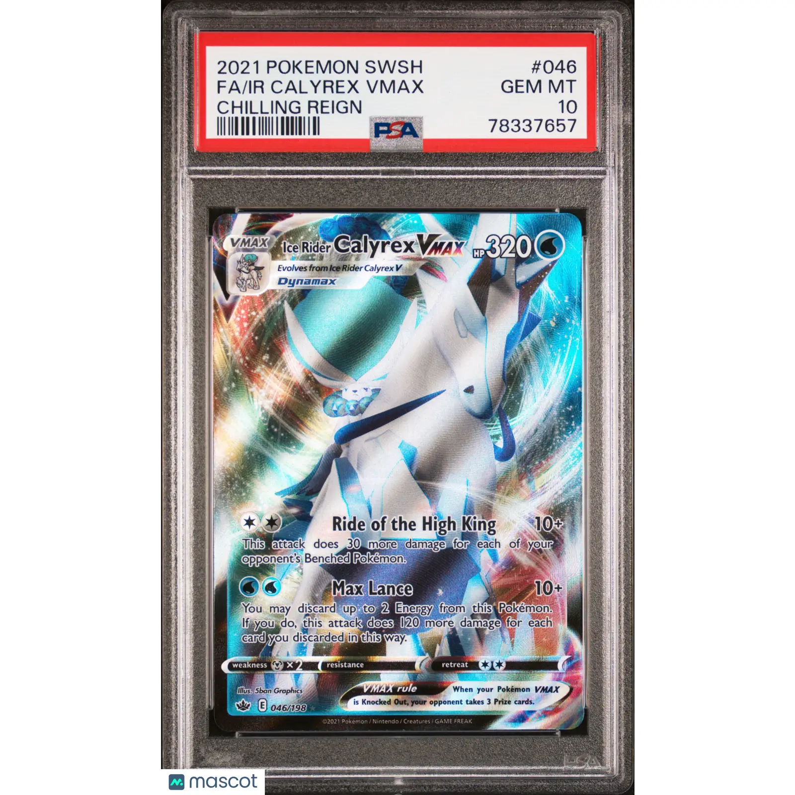 PSA 2021 Pokémon Ice Rider Calyrex Vmax #046 Chilling Reign Full Art 10