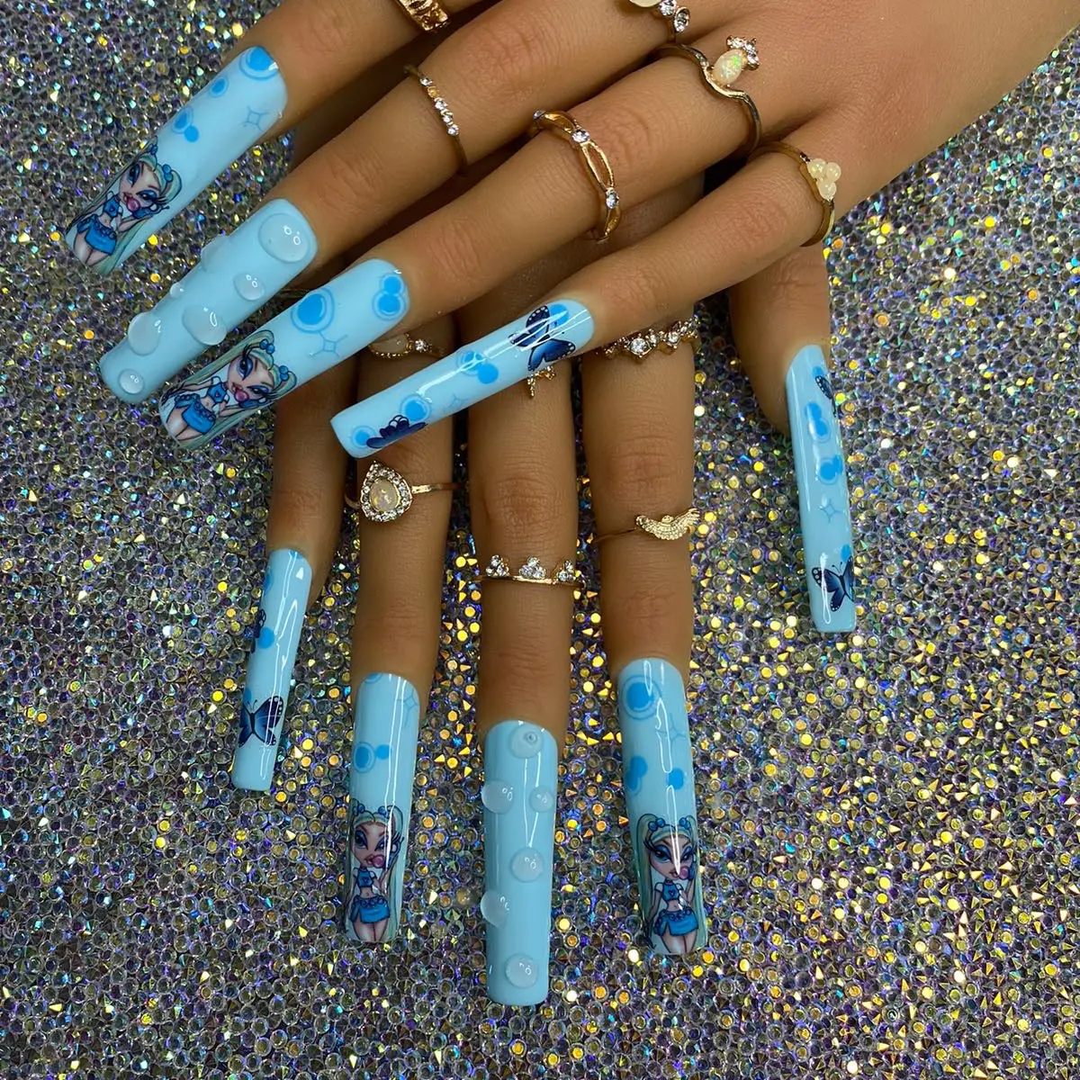 Blue Baddie Bratz Acrylic Press-on Nails | Luxury, Shiny, Smooth, & Strong XXL Nails