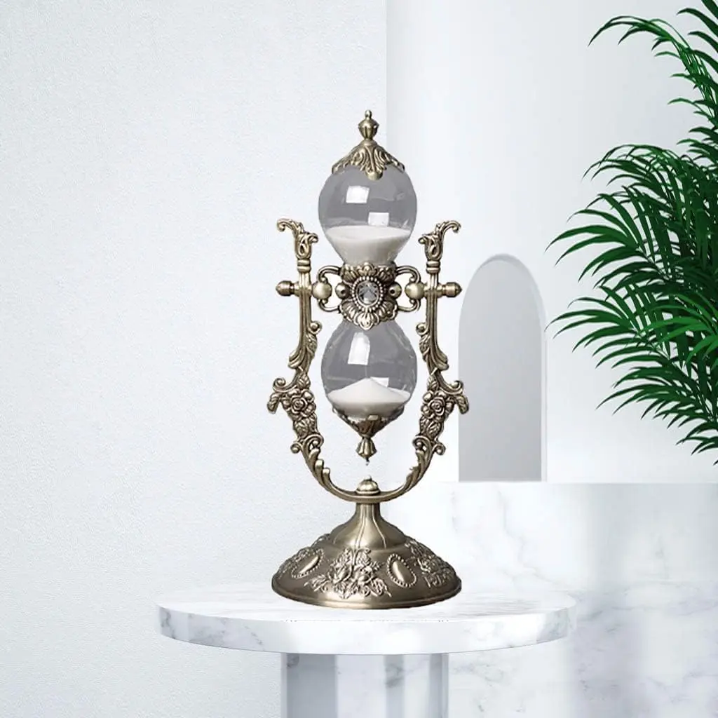 Sanduhr 15 Minuten,Hour Glass,Metal  Hourglass,Hourglass Decor, Hourglass with Sand Embossed Metal Hour Glass Timer,for Home Desk Office Weddin Kitchen Timer (White Sand)
