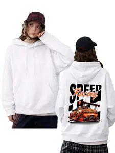 Men’s Tokyo Racing Graphic Hoodie – Oversized Streetwear Sweatshirt, 100% Cotton 320G Heavyweight Pullover, Bold Japanese Racing Print, Unisex Loose Fit Couple Hoodie, Black & White Casual Urban Style, Soft Breathable Comfort, S-3XL