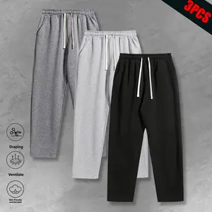 Men's Solid Color Basic Casual Sweatpants with Drawstring Waistband Loose Fit Sports Pants for All Seasons Everyday Wear Comfortable & Ventilated