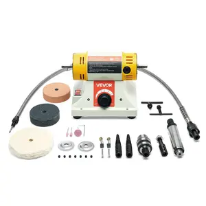 【DealsForYouDays】VEVOR Bench Buffer Polisher, 1/2HP Polishing Buffing Machine, 0 to 8000RPM Benchtop Polisher Grinder with 4" Cloth Wheel, 3" Grinding Wheel & 3" Fiber Wheel for Metal, Jewelry, Wood and Plastic