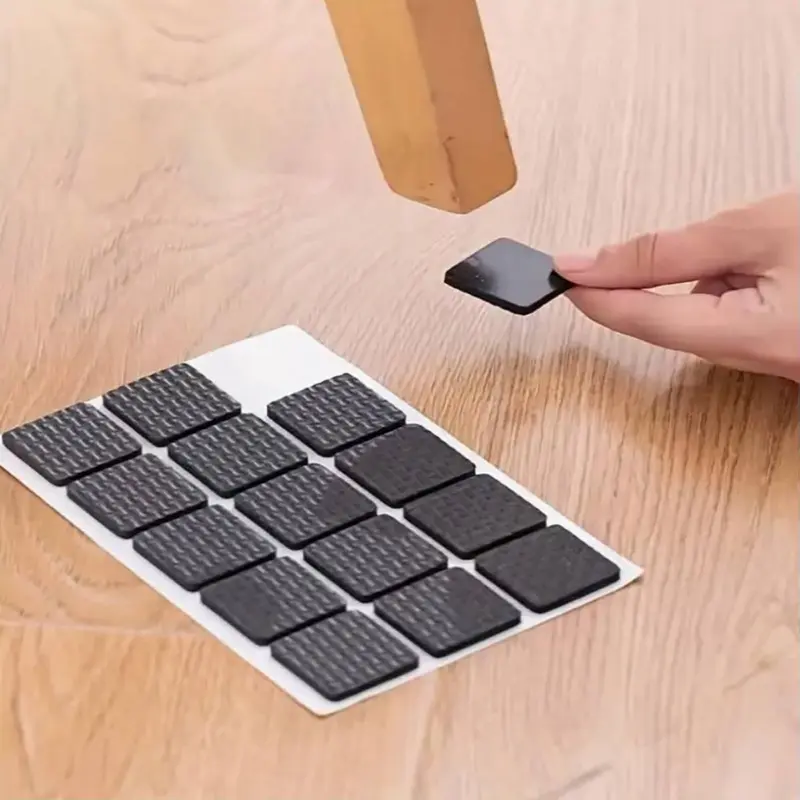 30 Pieces Self-Adhesive Home Furniture Pads, 2.7x2.7cm Protective Rubber Leg Protectors, Anti-Noise Non-Slip Silent Glides, Durable Furniture Hardware for Dining Chairs & Desk Surfaces