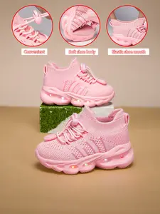 New Children's and Teenagers' Infant Casual Fashion Shockproof Wear-resistant Cool Glowing LED Light Sole Lightweight Breathable Low-top Mesh with Quick Lacing Outdoor Indoor Walking Running Learning Step Sports Leisure Running Shoes