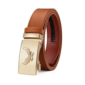 Male Heavy Duty Cow Hide Automatic Buckle Belt, Men’s Leather Belt with Silver Sharkskin Head, Embossed Eagle Motif, Carbon Fiber Texture Weave, Sturdy Stylish for Work-Weekends, Ideal Valentine’s-Father’s Day Gift
