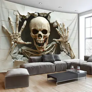 [Extra-Large 2D Skull Tapestry] Halloween Decorations Tapestry Extra-Large 2D Skull Wall Tapestry - Horror Theme, Polyester, Easy Hang for Living Room, Bedroom, Office Decor & Parties
