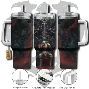 HardTimesMerch 40oz Stainless Steel Insulated Beverage Tumbler - Black, Washable Travel Mug with Cap, Handle & Lid, Anime-Inspired #3 Emperor Themed Otaku Gift Kitchen Drinkware (Insulation for Iced Coffee)