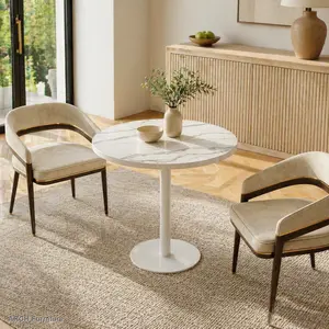 31.5in Round Modern Faux Marble Bistro Tulip Table - Marble Finish, Glossy Shine, Sturdy Titanium Legs, Easy Assembly